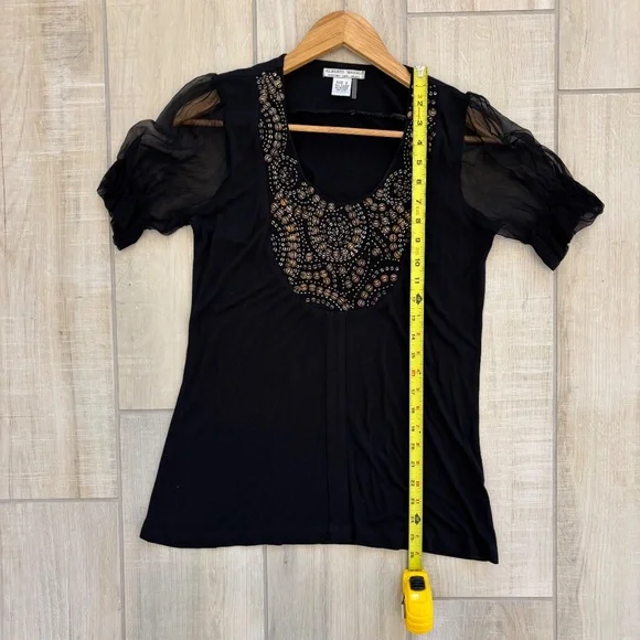 Alberto Makali black tunic top with heavy  embellishment, Size Small, Y2K - Picture 6 of 8